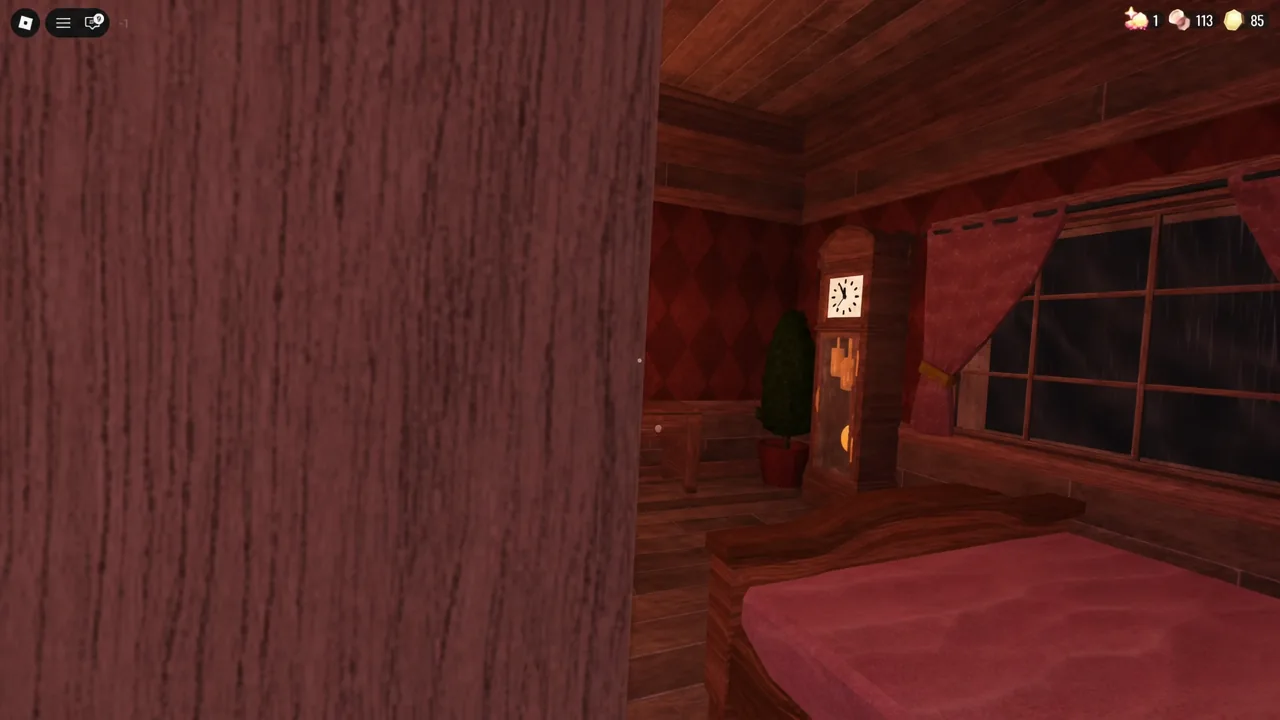 A furnished DOORS hotel bedroom with a grandfather clock beside the bed