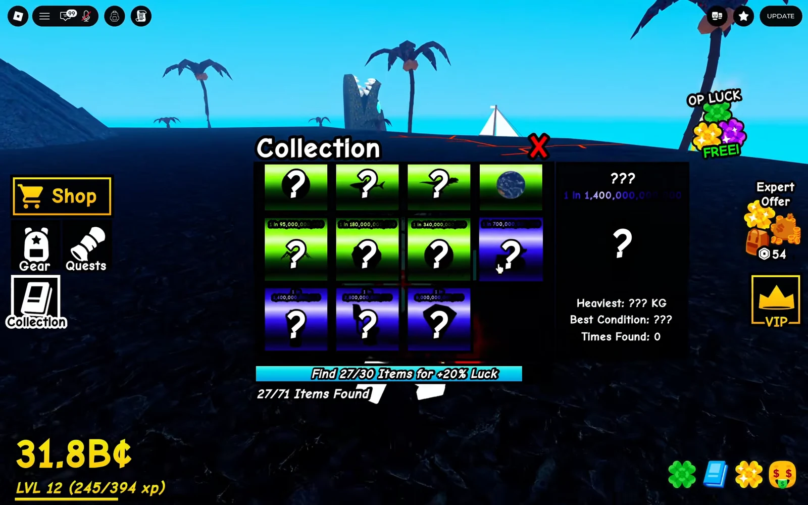 Collection screen open with the item grid and a collectible selected for viewing