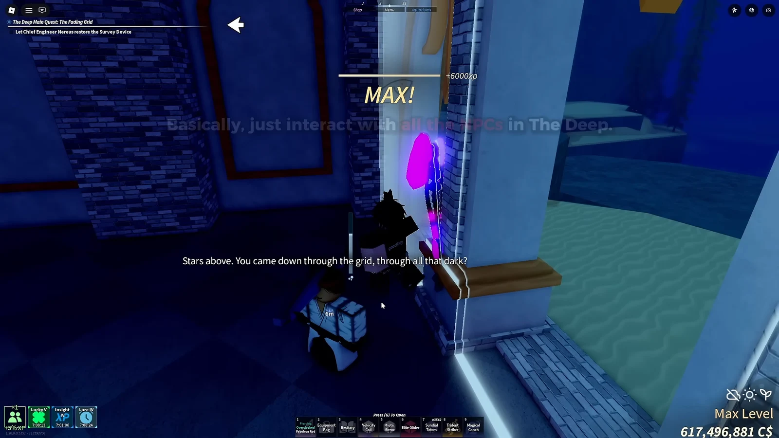 Chief Engineer Nereus dialogue for The Fading Grid quest in Fisch The Deep
