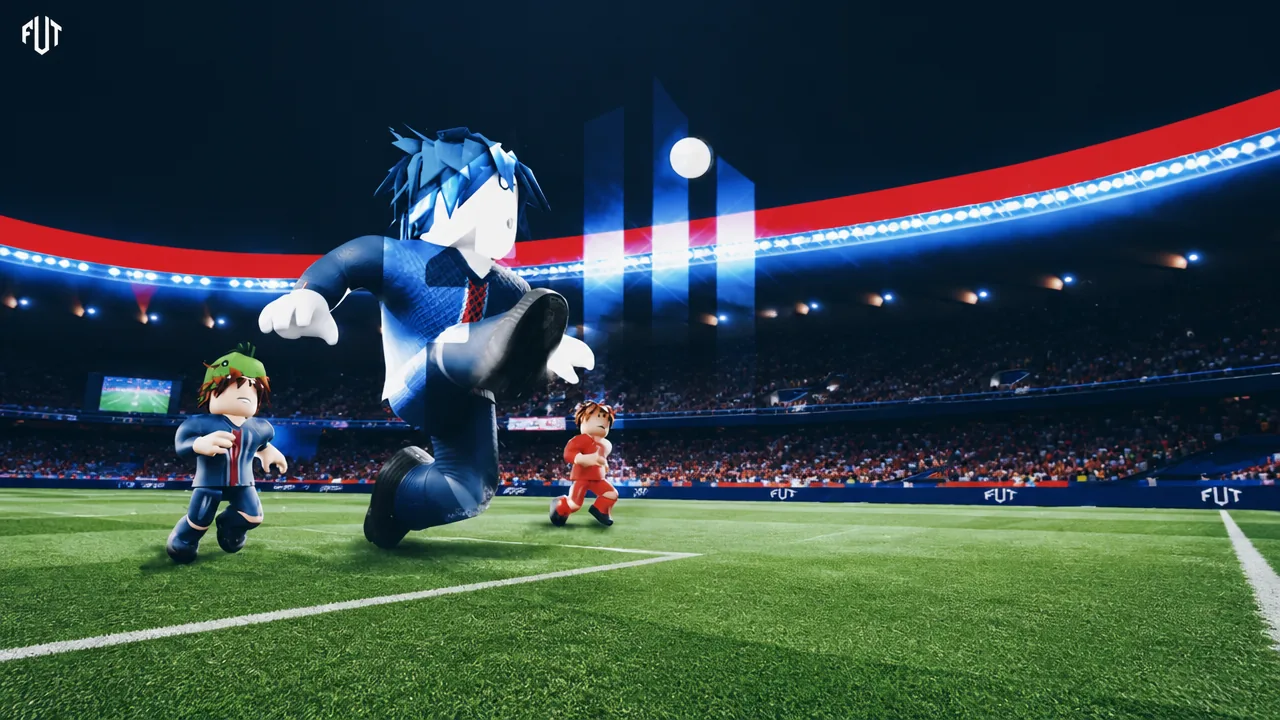 Promotional artwork for the Roblox football game FUT showing its Pre-Alpha branding