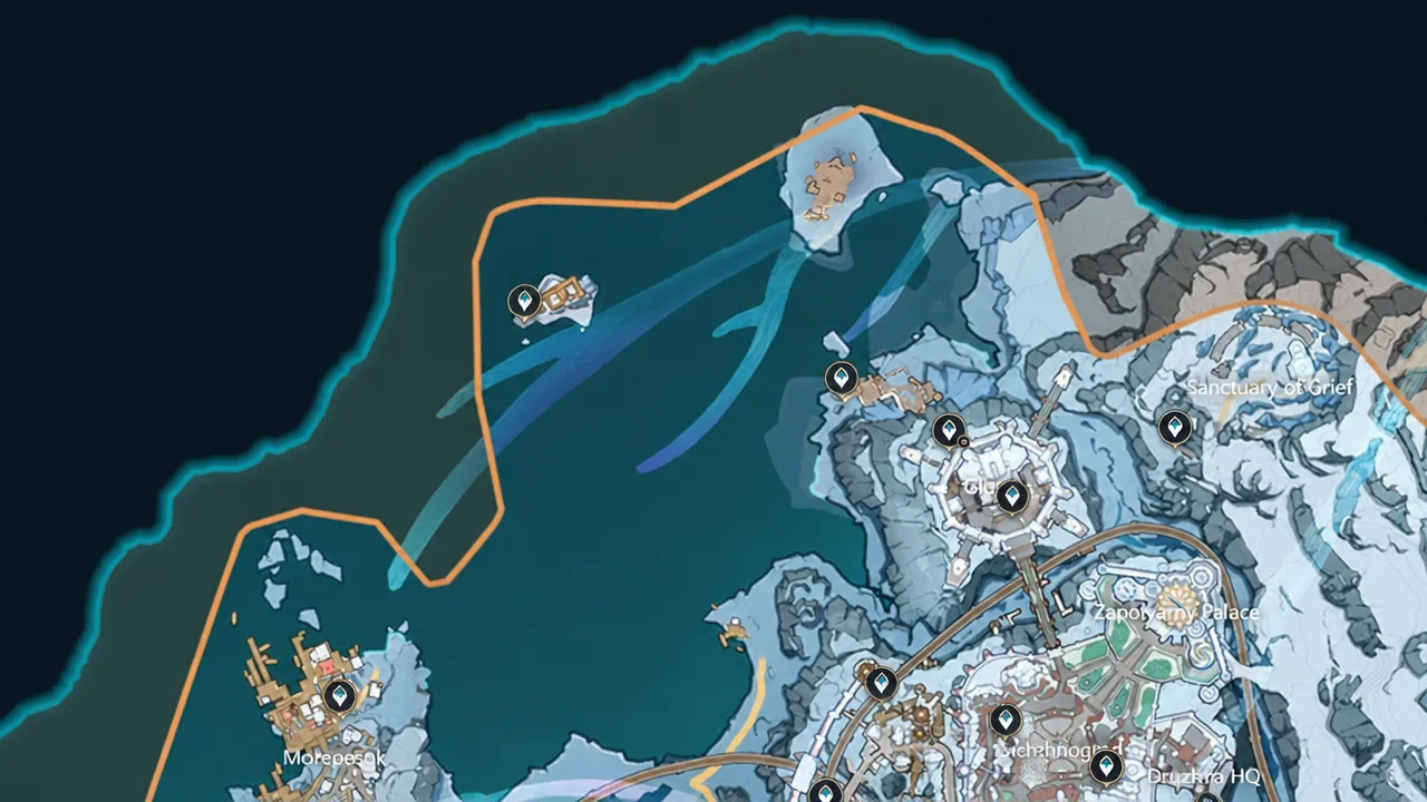 Snezhnaya world map with markers