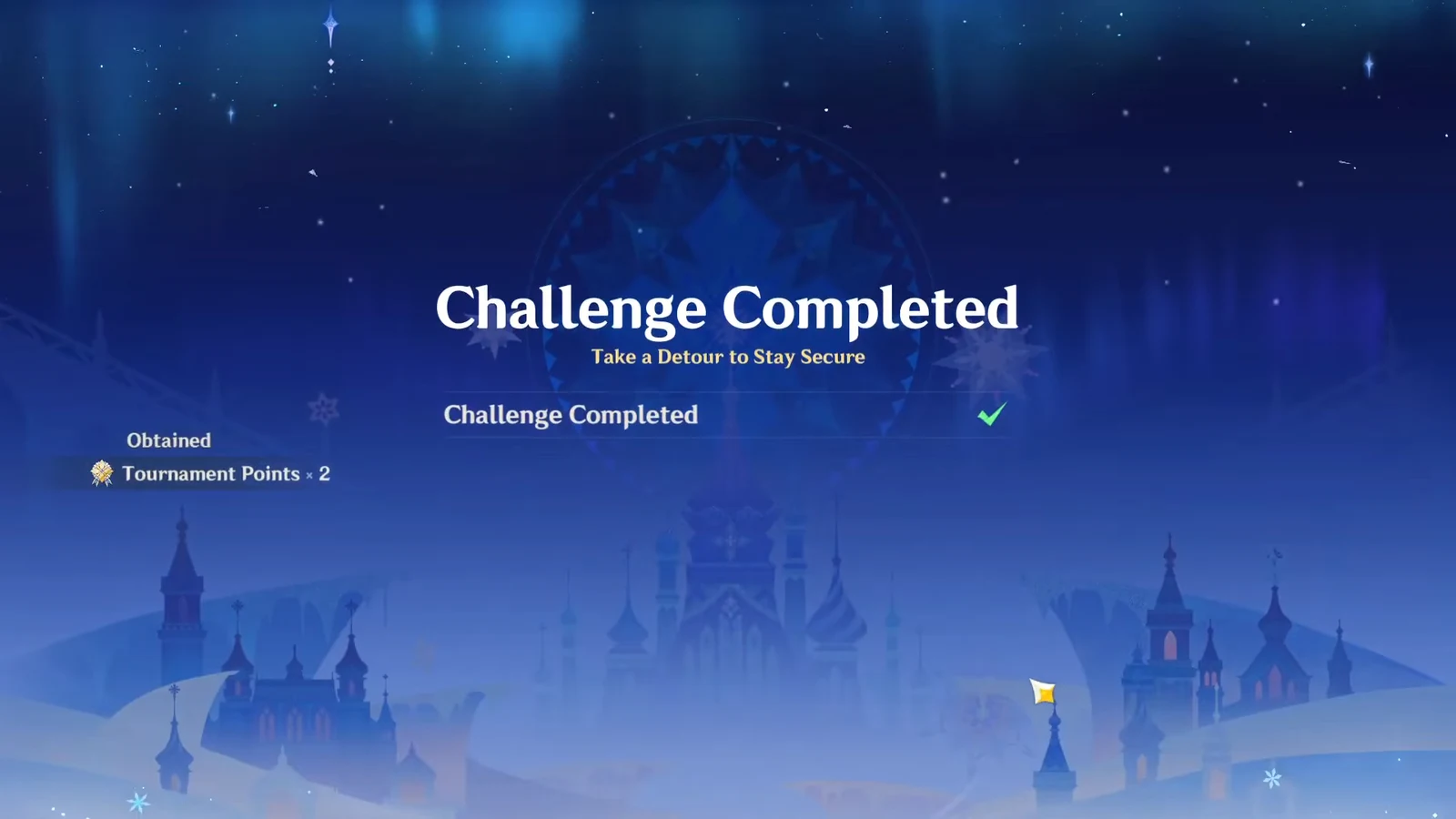 Challenge Completed screen for Take a Detour to Stay Secure with Tournament Points x2