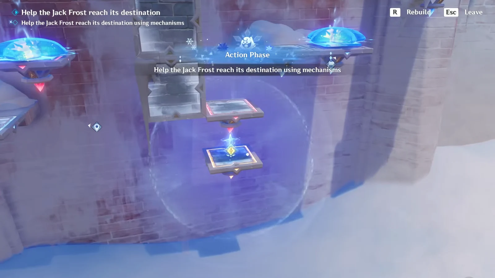 Action Phase objective text telling players to help the Jack Frost reach its destination using mechanisms