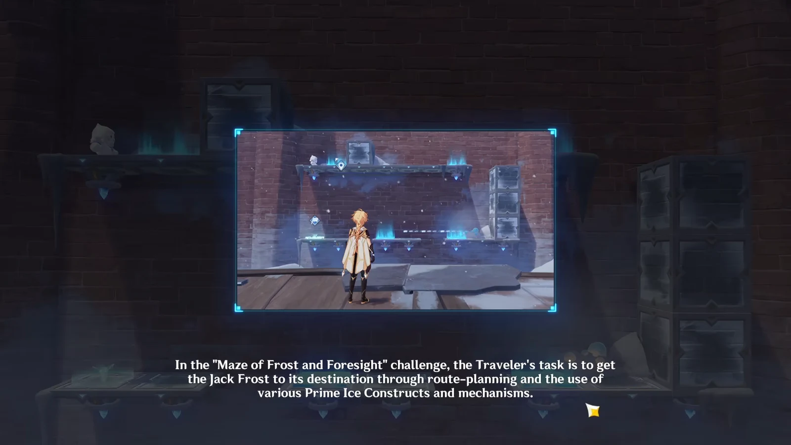 Maze of Frost and Foresight tutorial screen explaining how to guide Jack Frost with Prime Ice Constructs