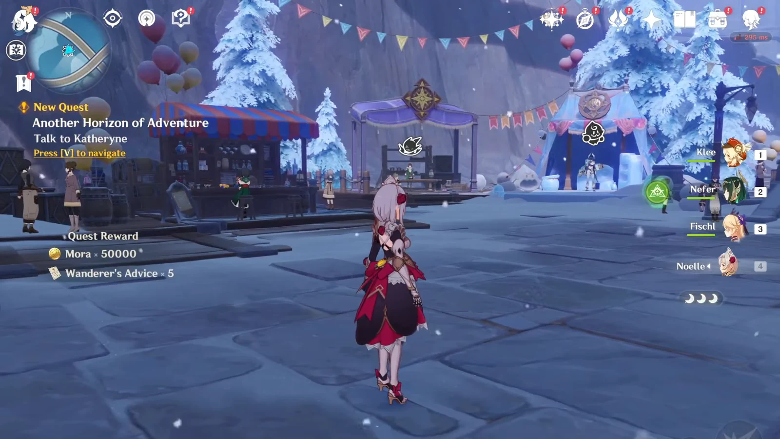 Genshin Impact overworld quest prompt in Snezhnaya pointing the player toward the event NPC