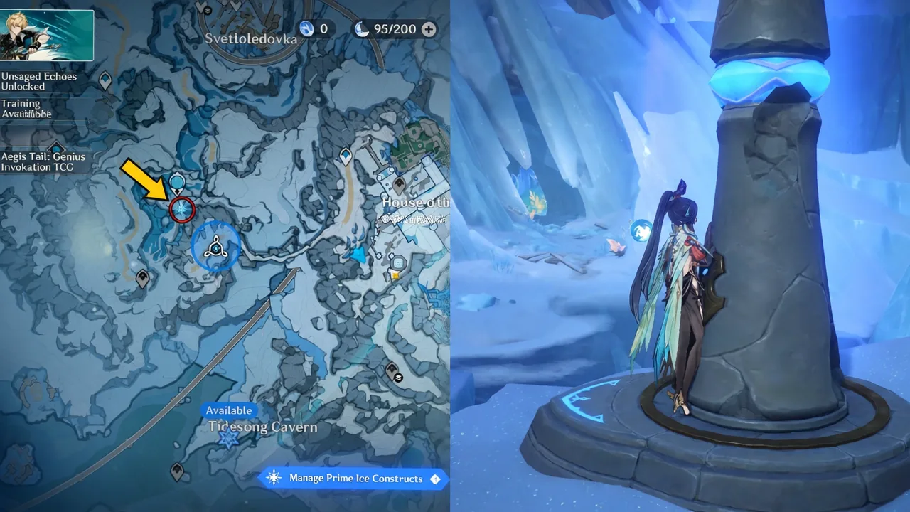 Activating a glowing stone pillar near the House of Oath