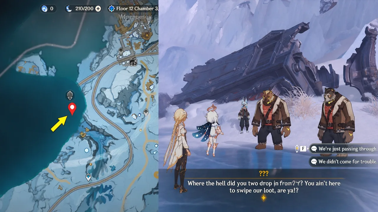 World map pin and a dialogue choice during the opening cutscene