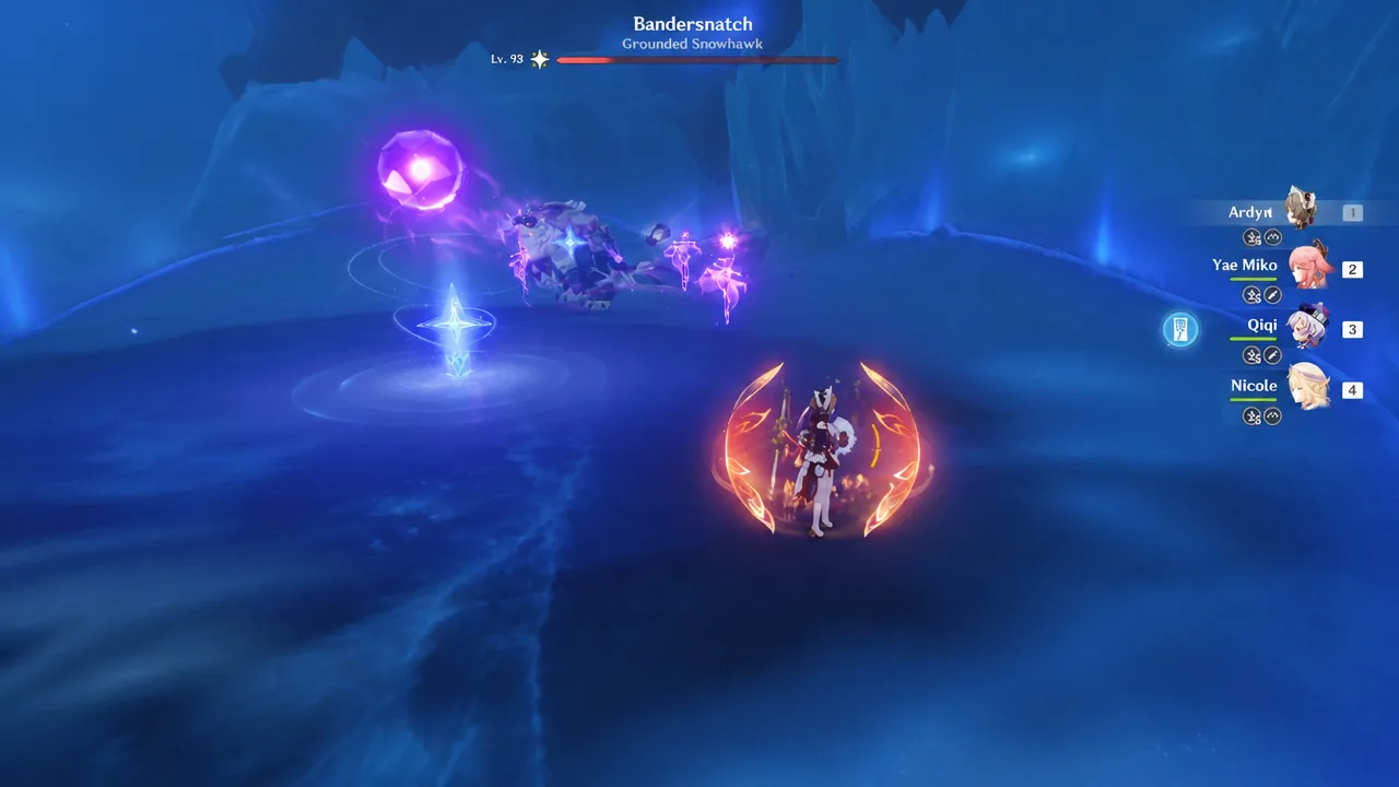 Bandersnatch Grounded Snowhawk boss health bar during combat