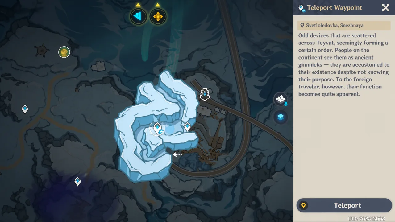 Svetloledovka underground Teleport Waypoint panel