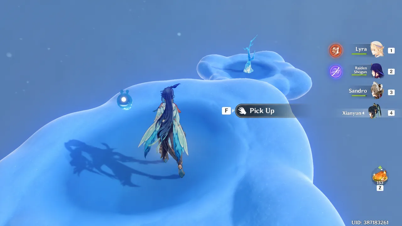 Character preparing to collect a nearby item with the F Pick Up prompt on screen