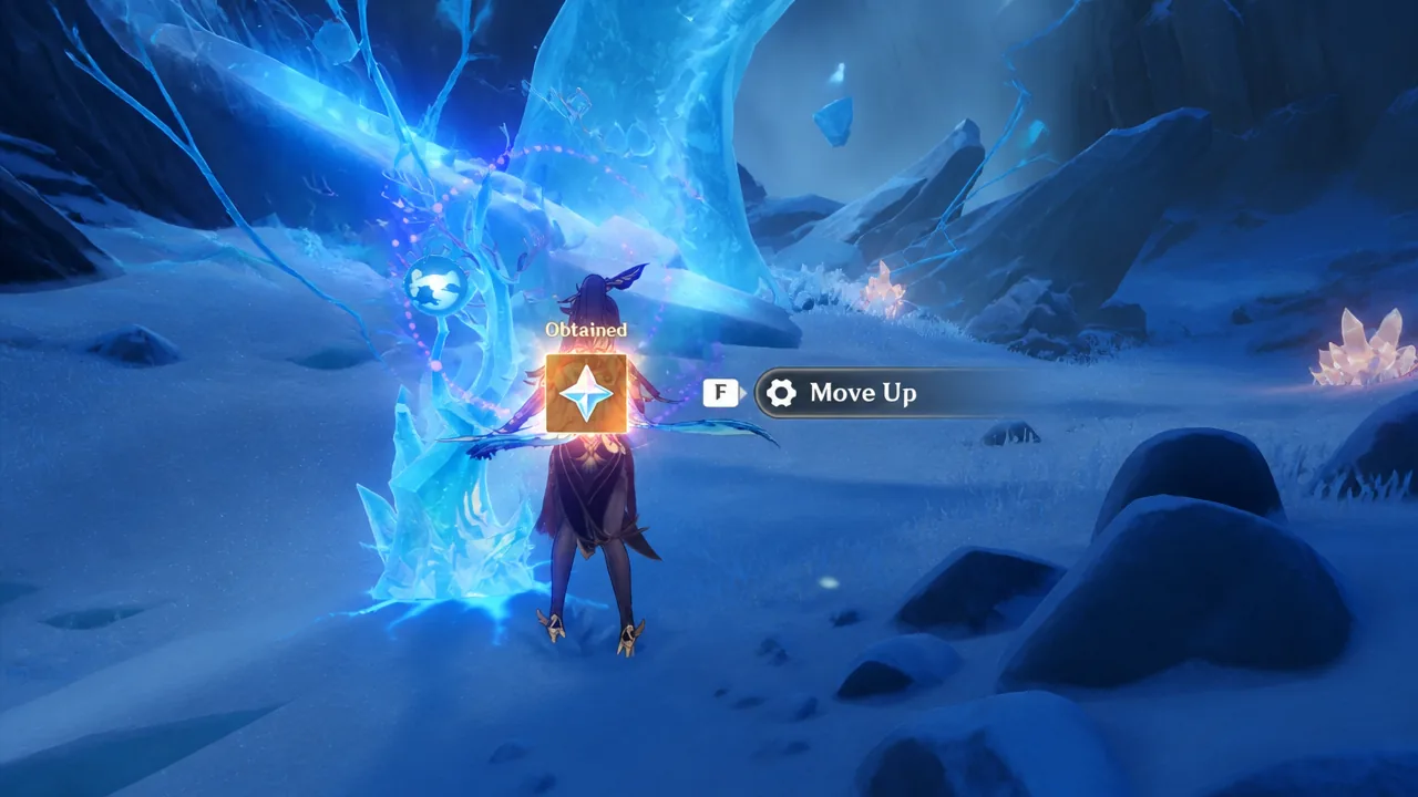 Obtained item notification with the F Move Up prompt on screen