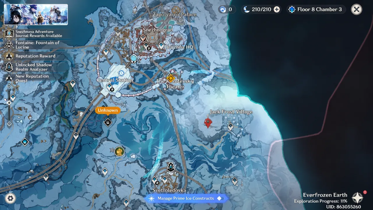 Snezhnaya map open near Svetloledovka