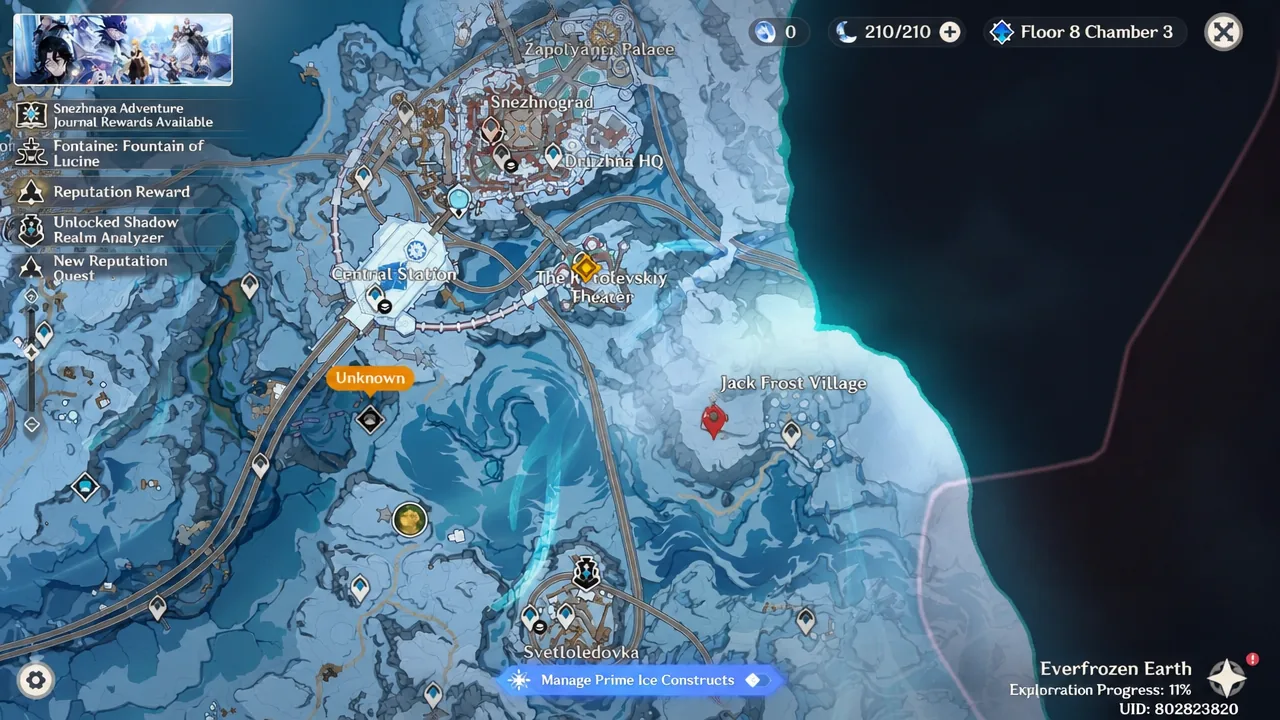 Snezhnaya map open near Svetloledovka