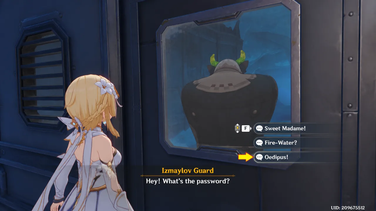 Player character guided toward a glowing blue passage by a yellow arrow inside the cavern