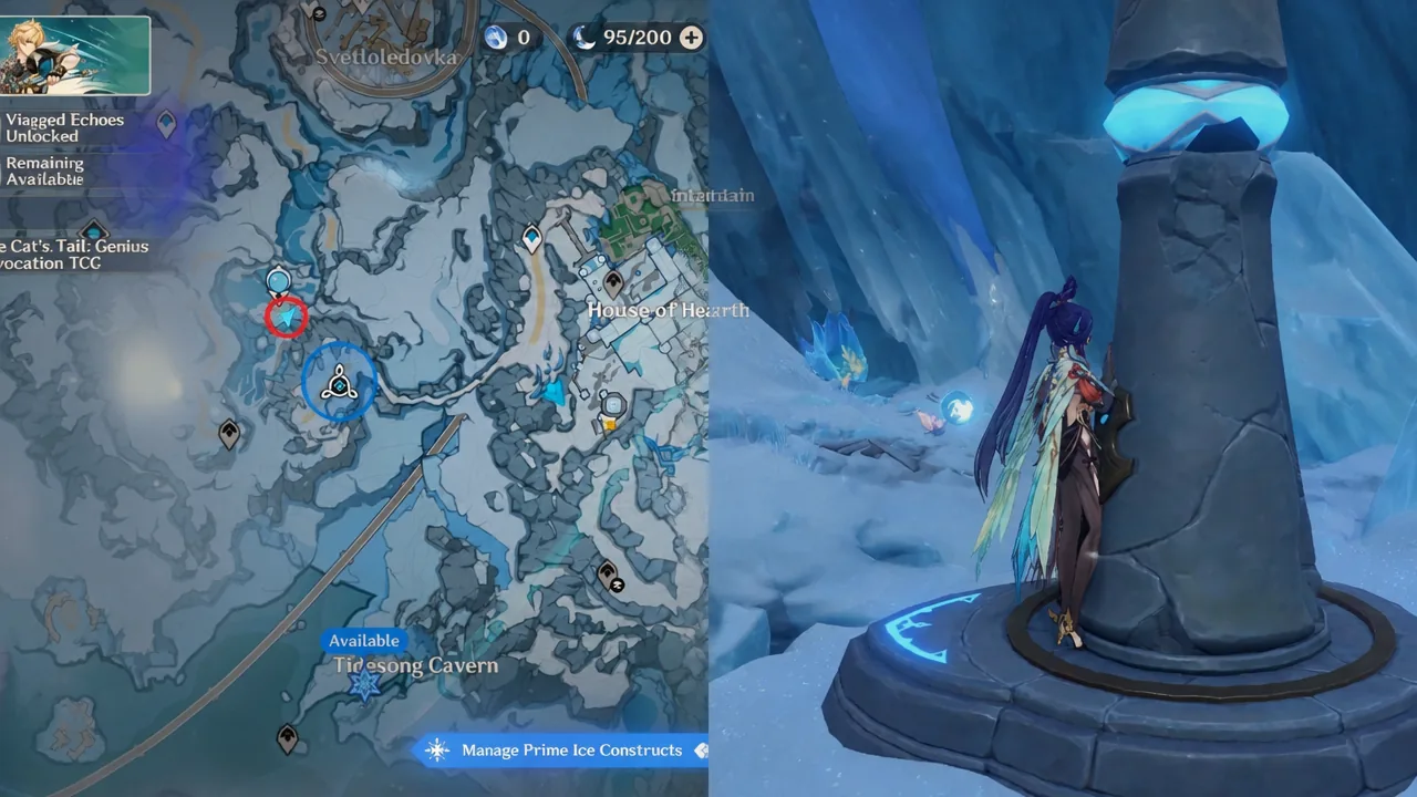World map waypoint near the House of Hearth with a Prime Ice Construct highlighted
