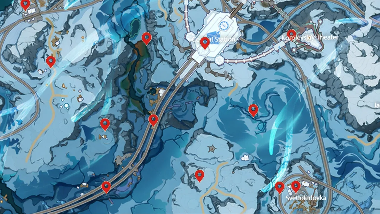 Map with red markers around Central Station and nearby districts
