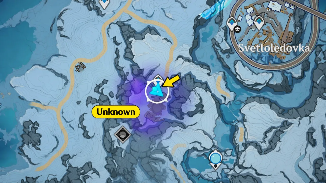 Map view of a Shadow Realm entrance in Genshin Impact