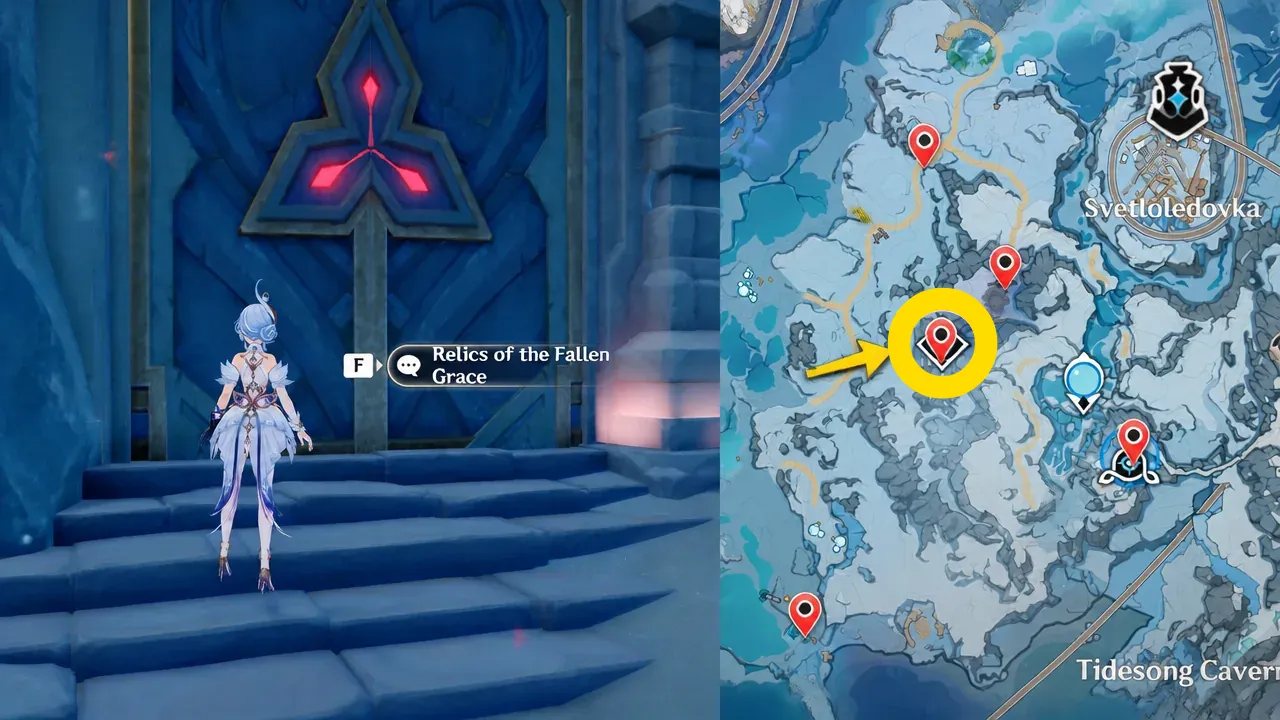 Interacting with the Relics of the Fallen Grace domain door