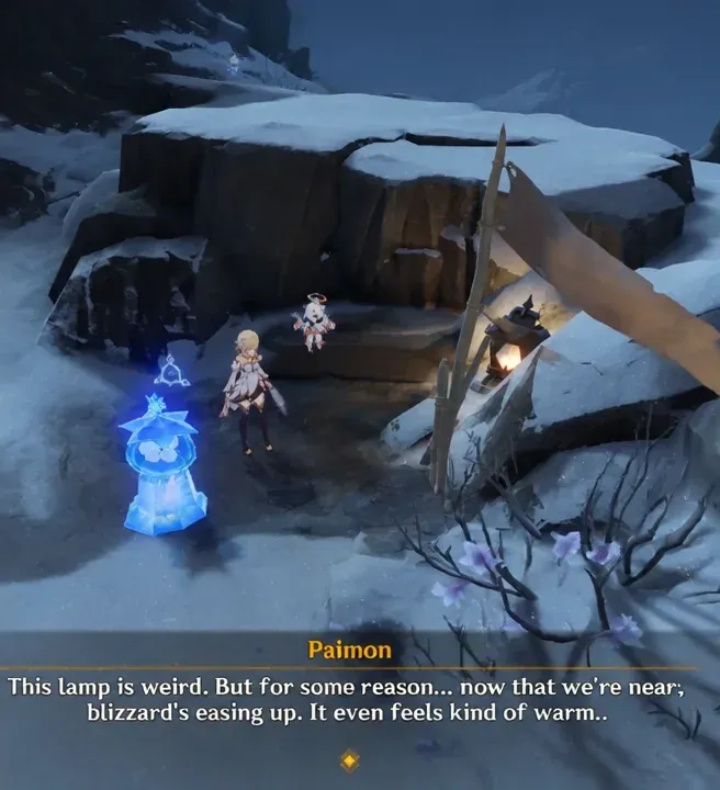 Map marker near the House of Hesperides with a lamp in the snow