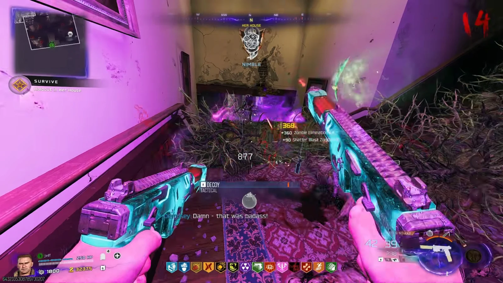 Holdout in Her House objective with a DECOY tactical pickup and F prompt on screen