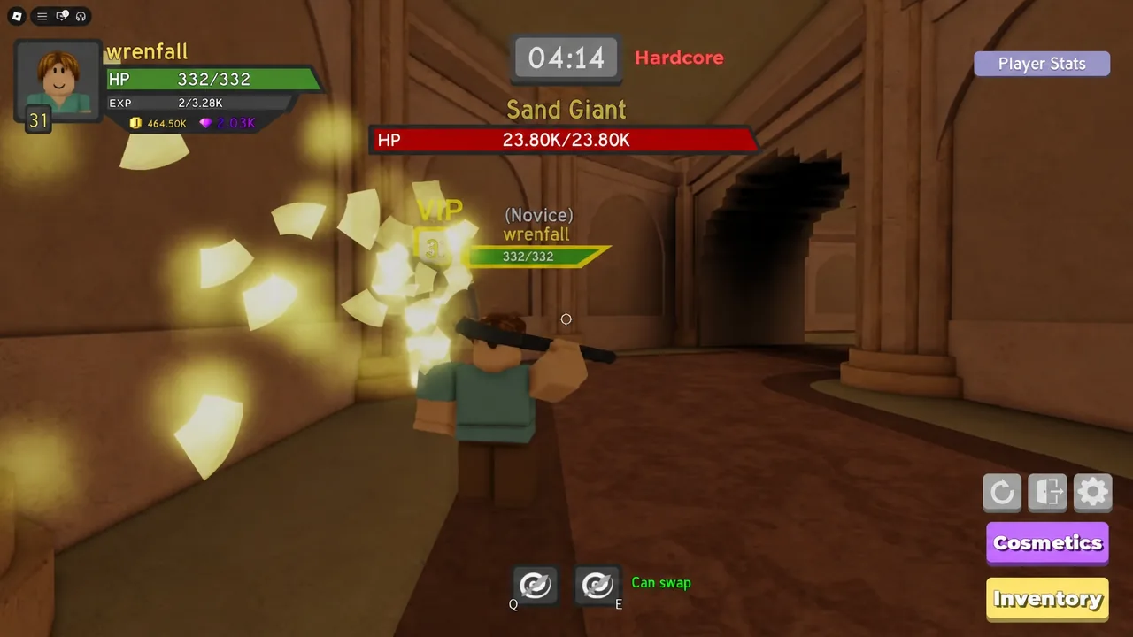 Sand Giant boss health bar during a Hardcore Desert Temple run