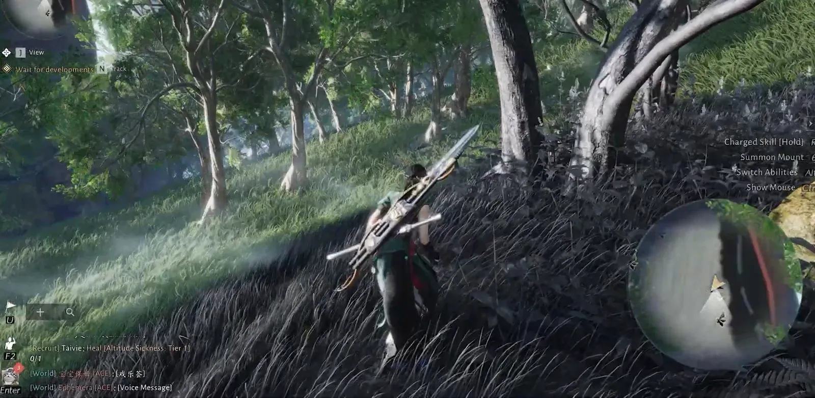 Character exploring the Goldflow Slope forest with an Oddity 14/20 objective on the tracker