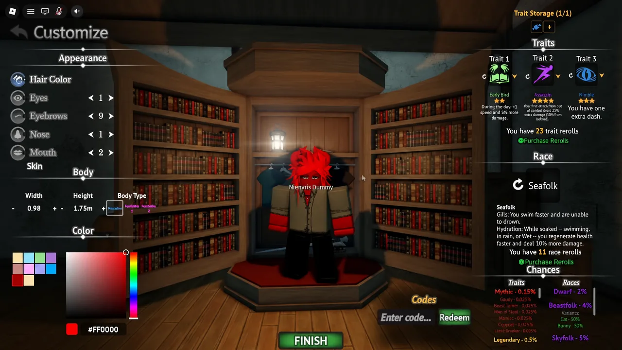Grand Blue customization menu with Hair Color selected and the red color picker open