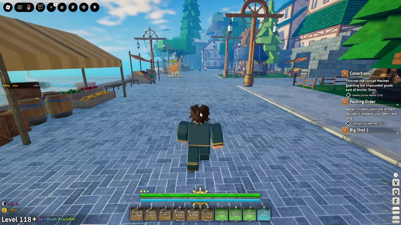 Player character running toward a highlighted objective marker with the quest tracker on screen