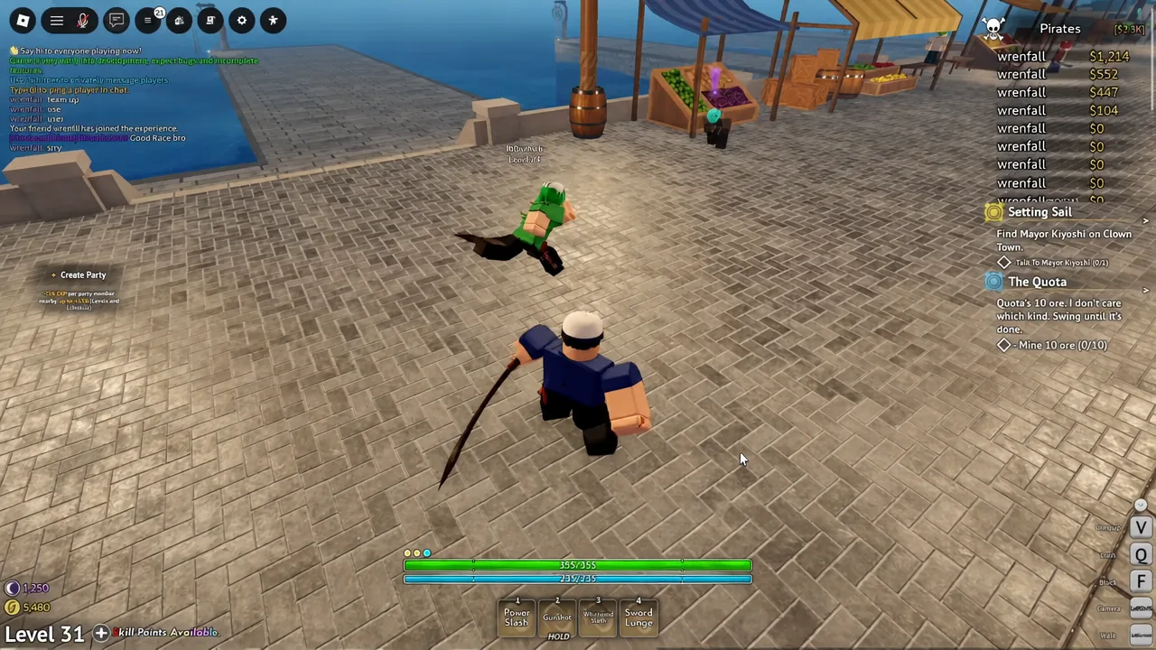 Quest tracker reading Setting Sail with the objective to find Mayor Kiyoshi in Clown Town