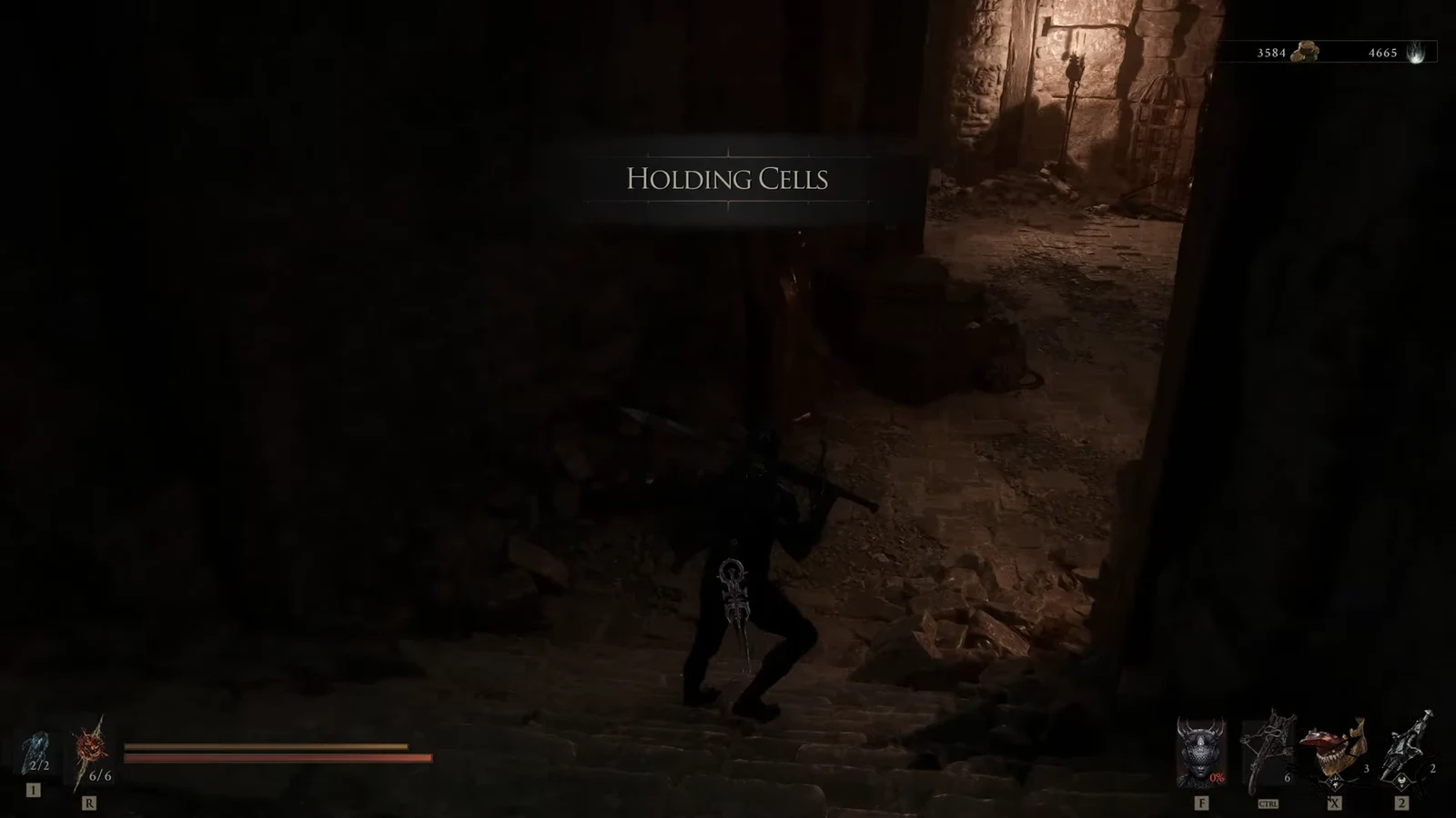 Holding Cells title card as the character walks down prison stairs