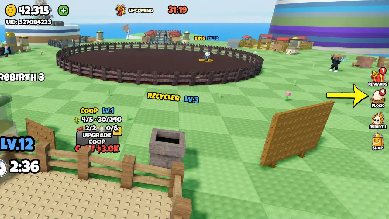 Flock button highlighted on the right-side menu