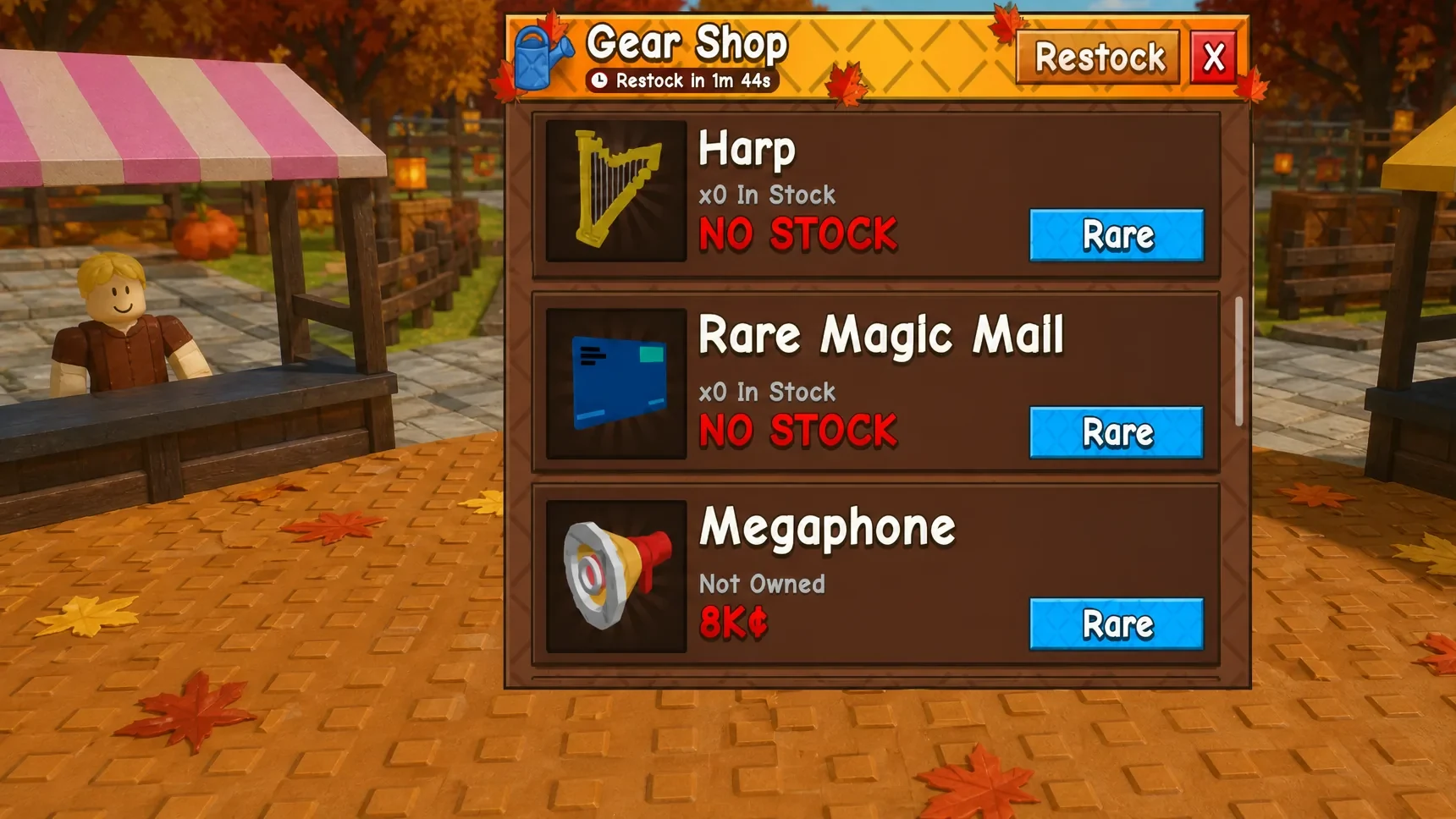 gear shop in fall harvest world