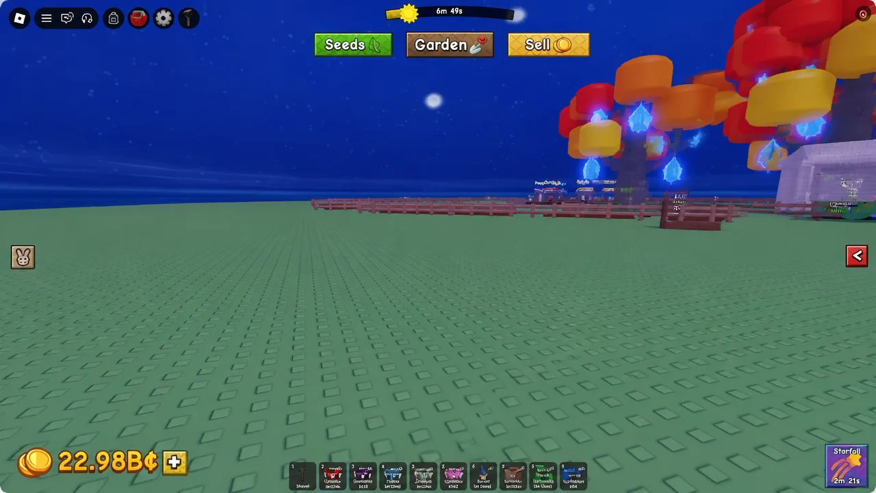 Player standing in their garden plot with the Garden button visible on screen