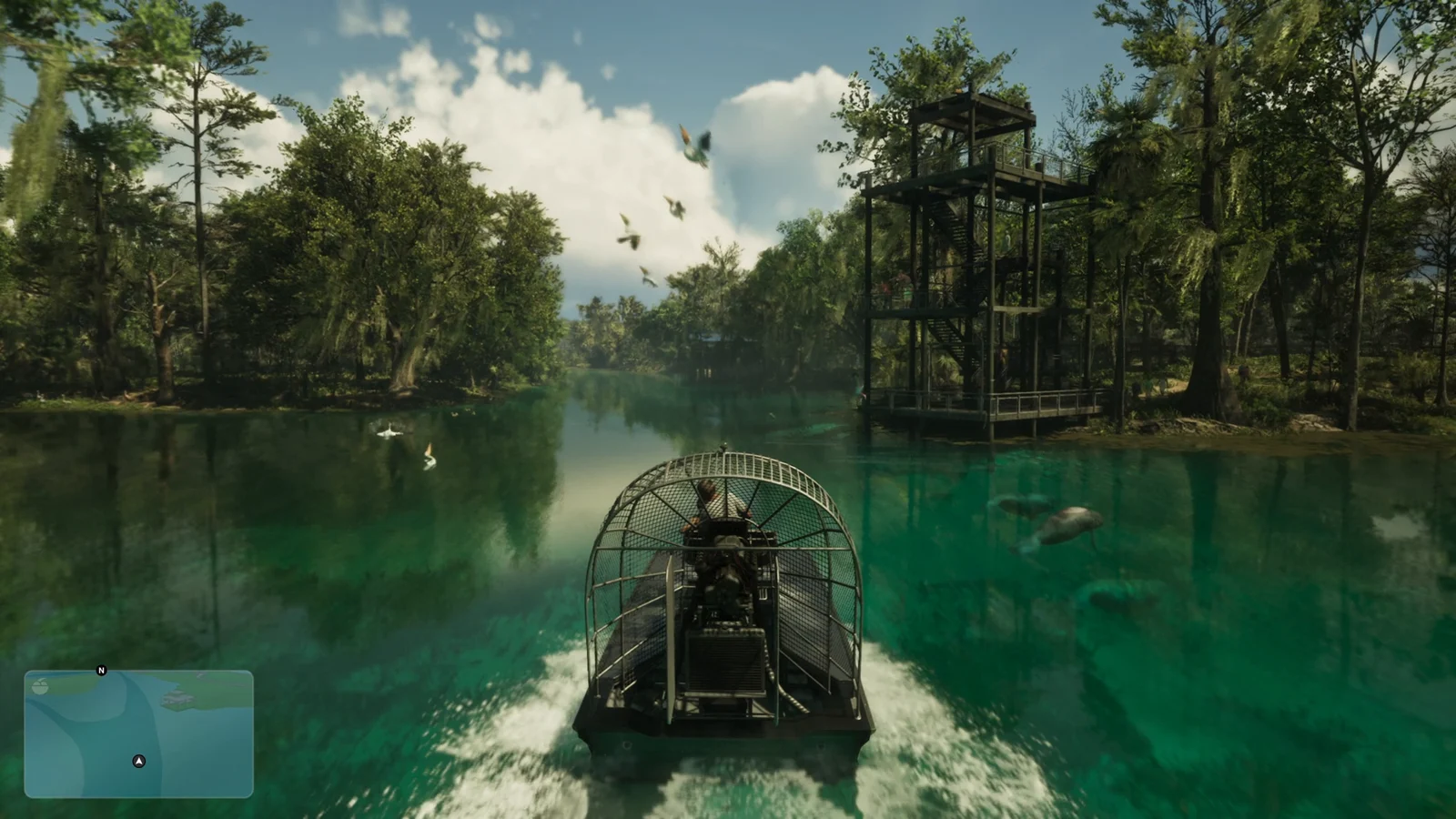 Airboat cruising a swamp channel in GTA 6