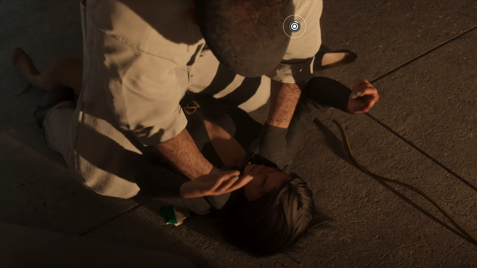 Circle struggle prompt while Lucia is pinned in a GTA 6 ground grapple