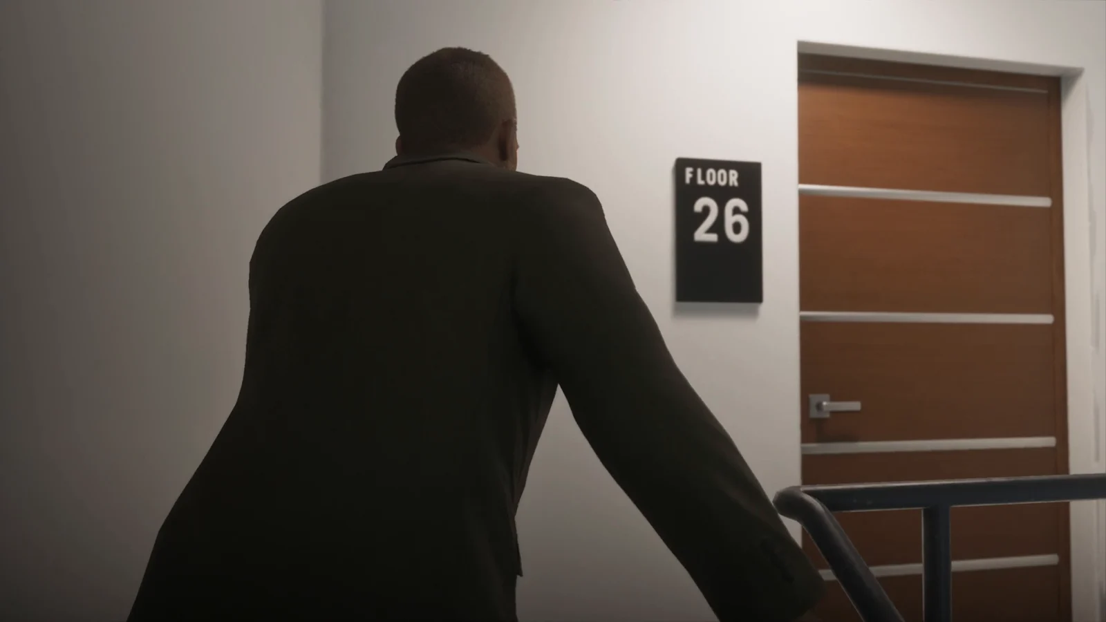 Floor 26 hallway during the stealth infiltration in GTA 6