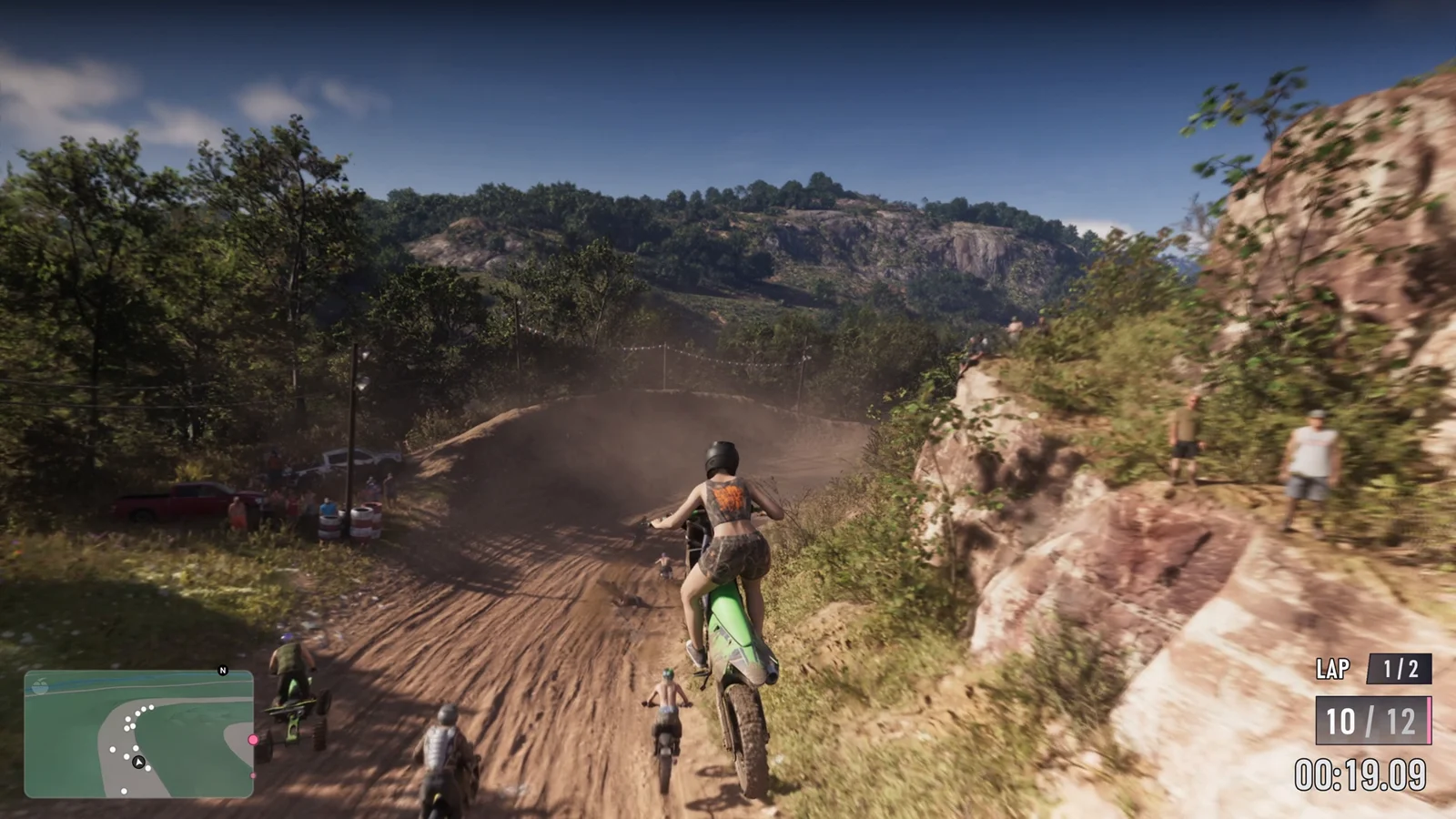 Dirt bikes racing the scrubland track in GTA 6