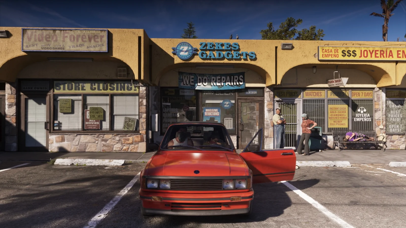 Zeke's Gadgets pawn shop strip with a Joyeria next door in GTA 6