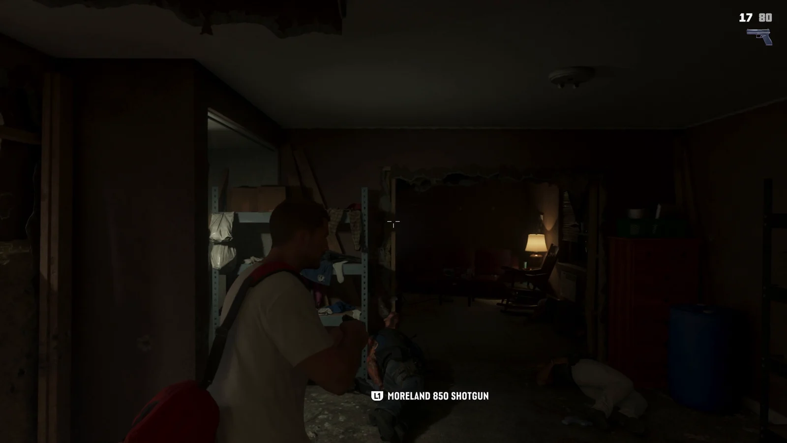 L1 prompt to pick up a Moreland 850 shotgun from the floor in GTA 6