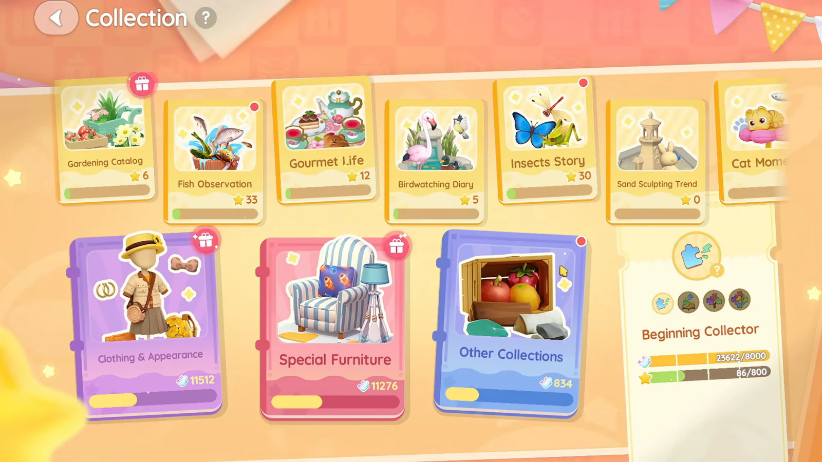 Collection menu open on the Gourmet Life tab listing festival food recipes