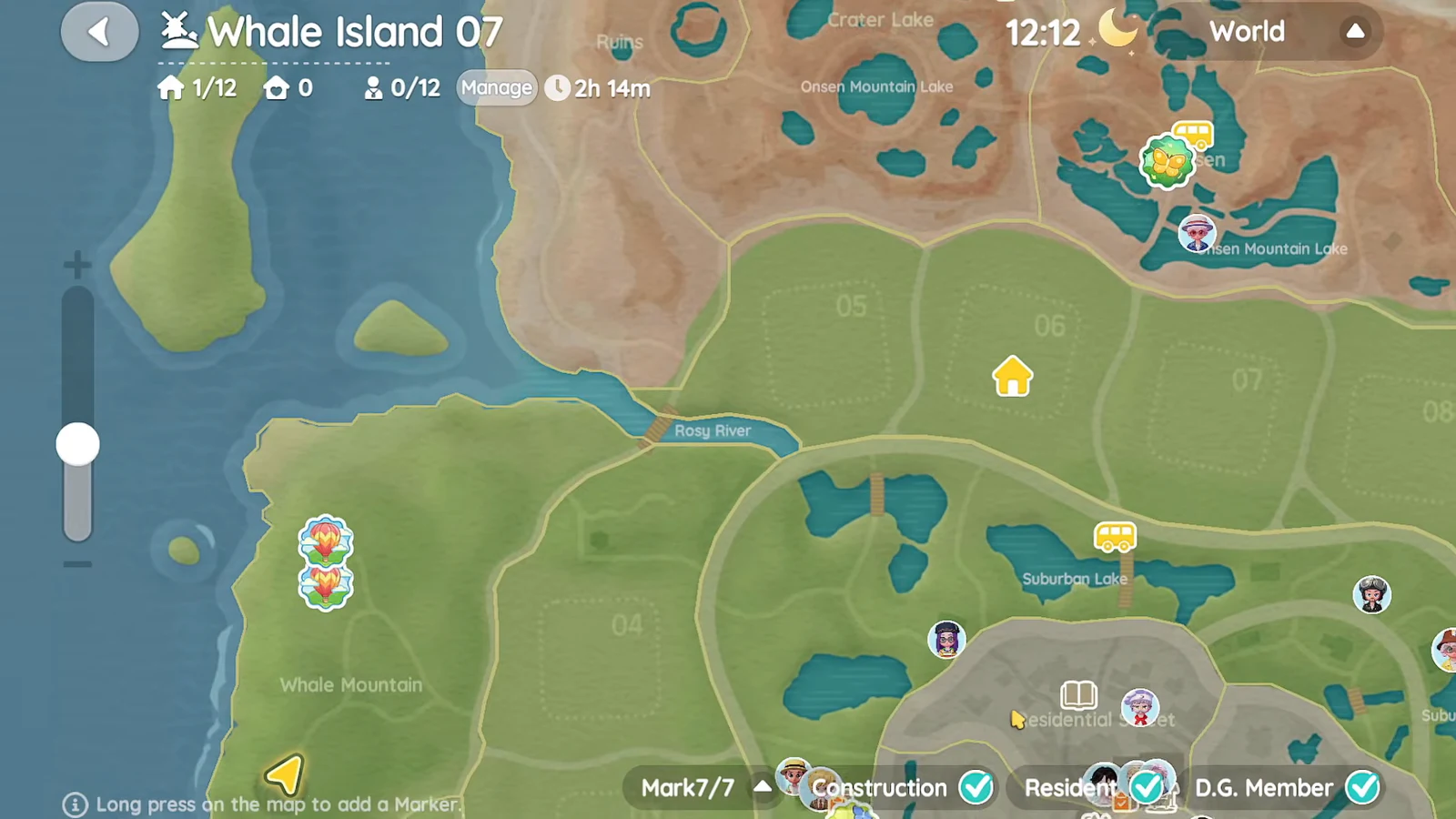 Whale Island world map open with location filters enabled to route to the ruins