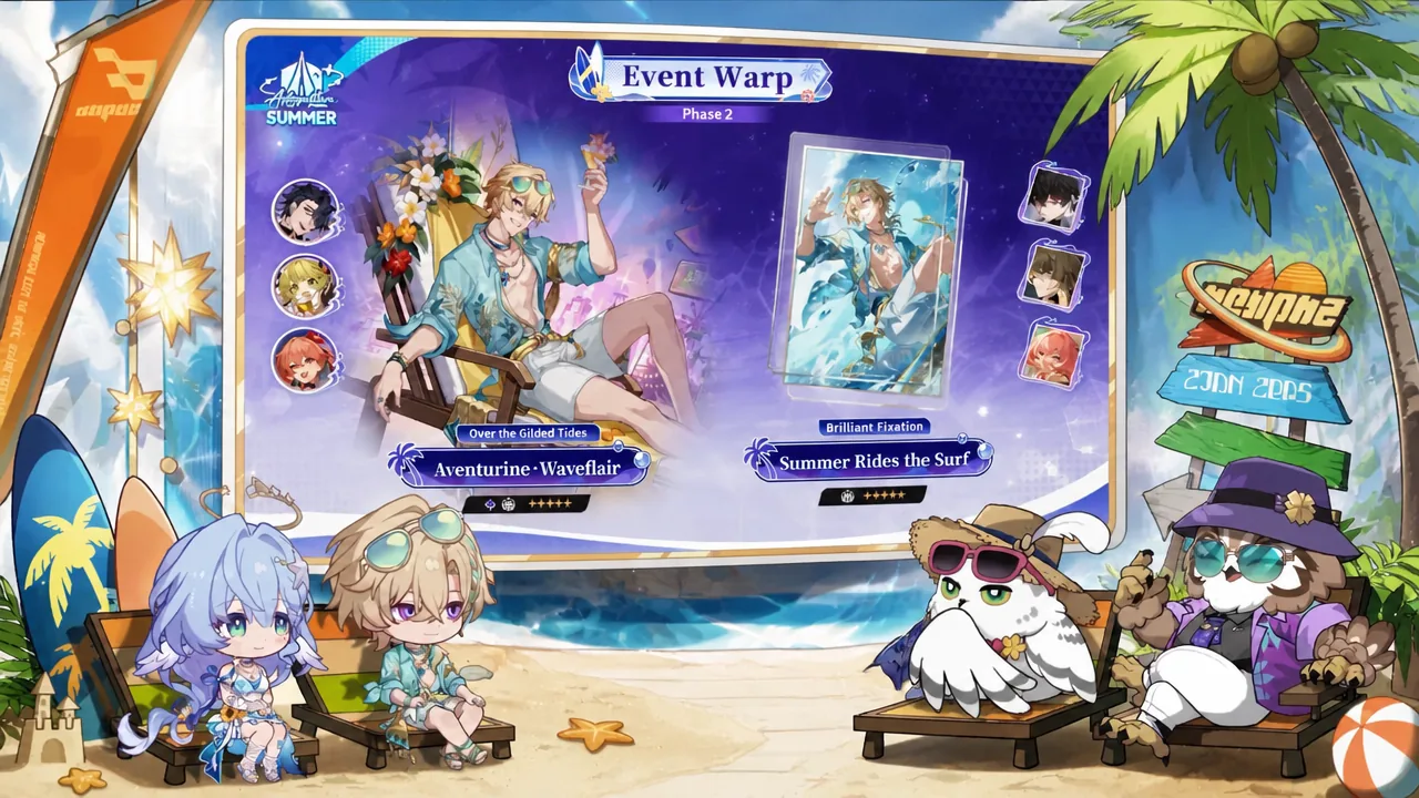 Aventurine Waveflair Phase 2 Event Warp banner with Summer Rides the Surf