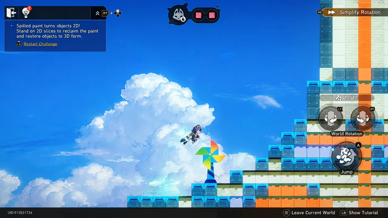 World rotation control shown while realigning the 2D tower in a Shiftmation challenge