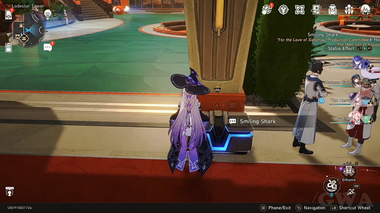 Opening a Basic Treasure chest beside two standing NPCs in the Reception Hall