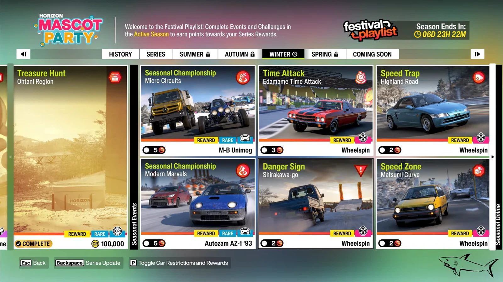 Festival Playlist Winter tab showing seasonal events, challenges and speed activities