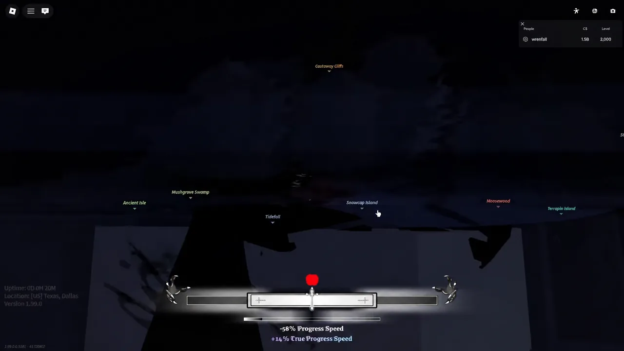 The reeling minigame in progress after hooking the whale on the migration path.