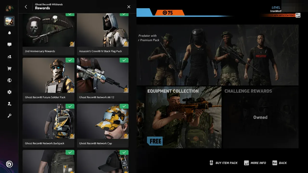 GR Wildlands Future Soldier rewards screen