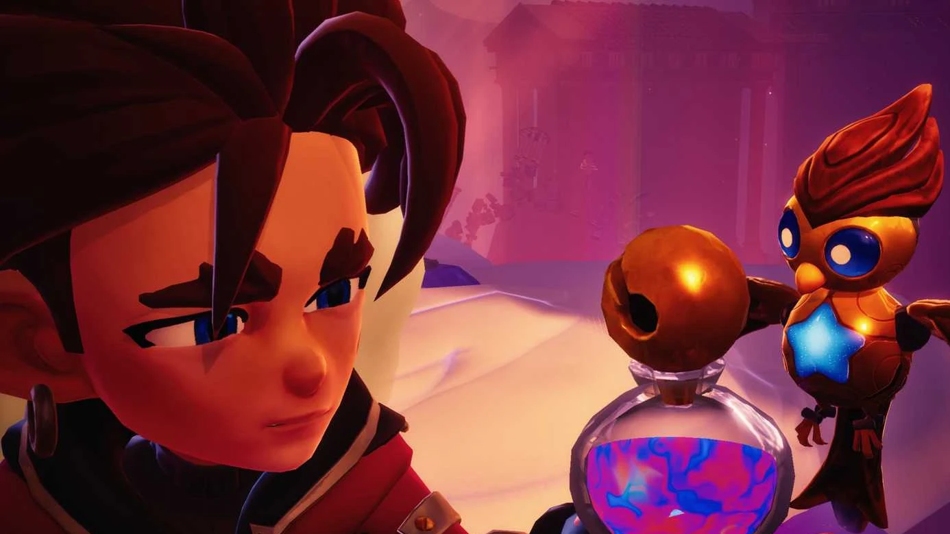 Zirian and Cuckoo holding a Flask of Dye in Duskfade