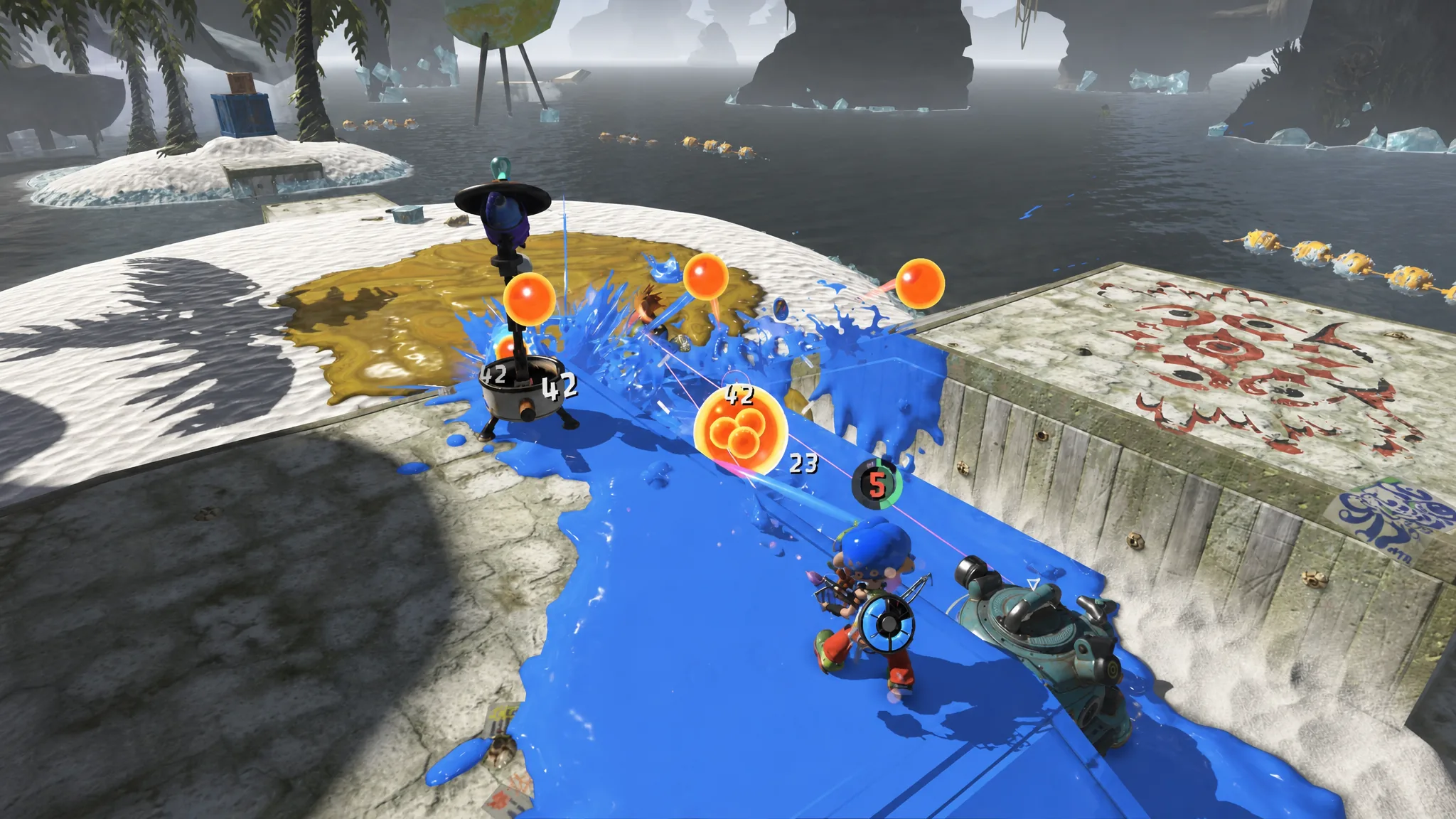 Using a gadget on an enemy in Splatoon Raiders
