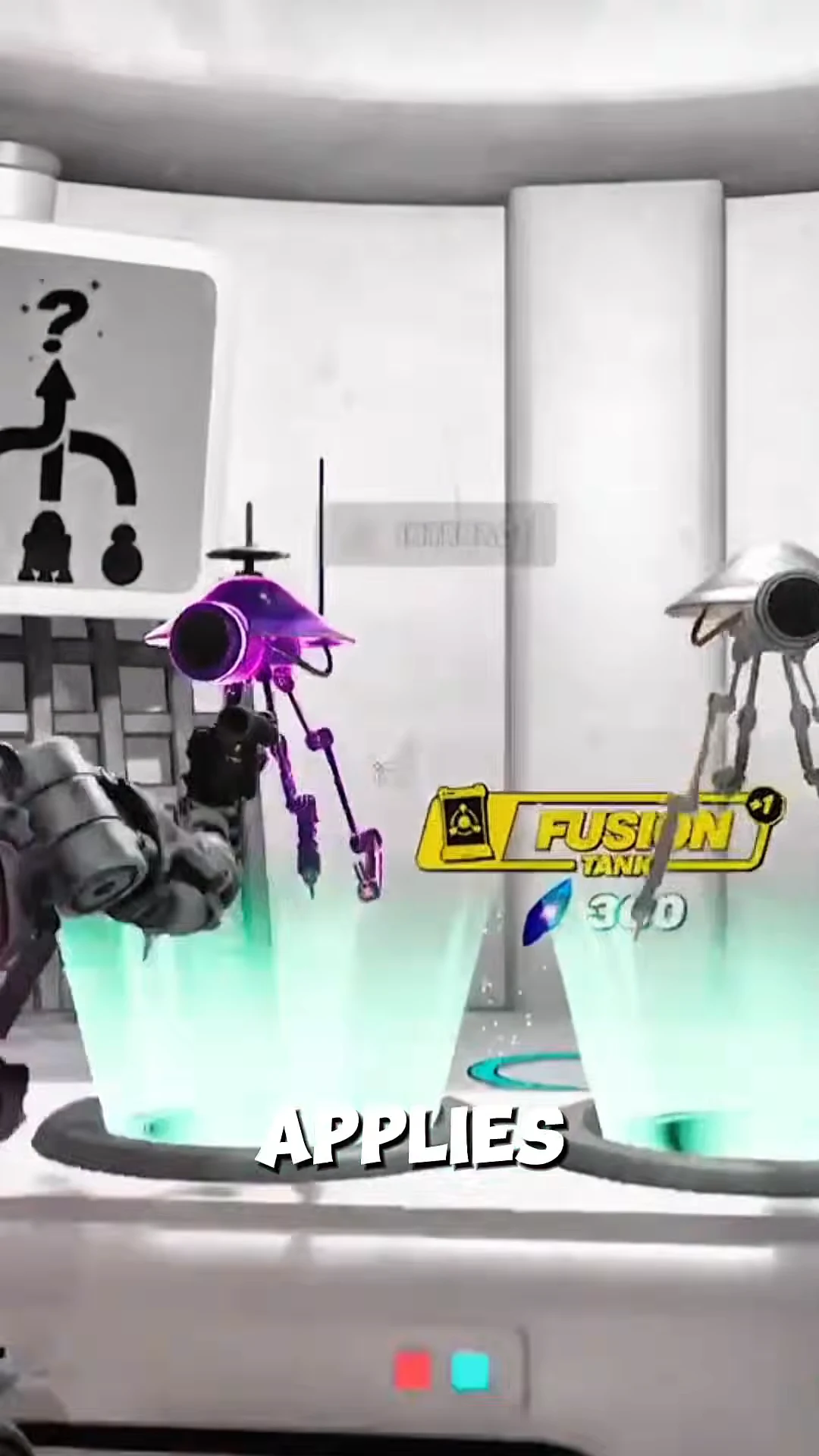Fusion chamber highlighting a purple droid on the left as the fusion effect plays